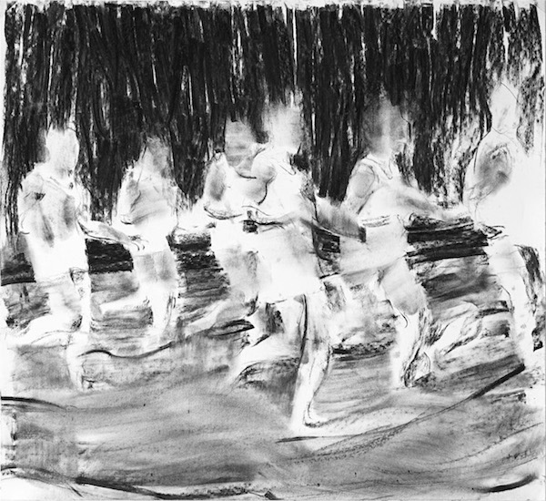 Sebastian Hosu: Friendly Wave, 2020, Reißkohle auf Papier, 53 x 85 cm, gerahmt
 
